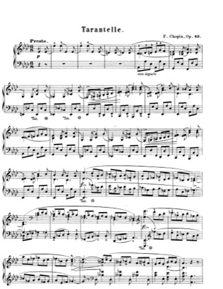 Thumbnail of first page of Tarantella Op.43 piano sheet music PDF by Chopin.
