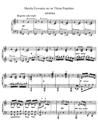 Thumbnail of first page of Marche ecossaise piano sheet music PDF by Debussy.