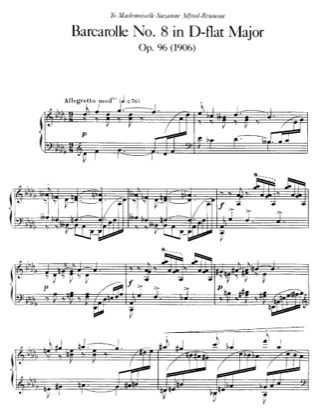 Thumbnail of first page of Barcarolle No.8, Op.96 piano sheet music PDF by Faure.