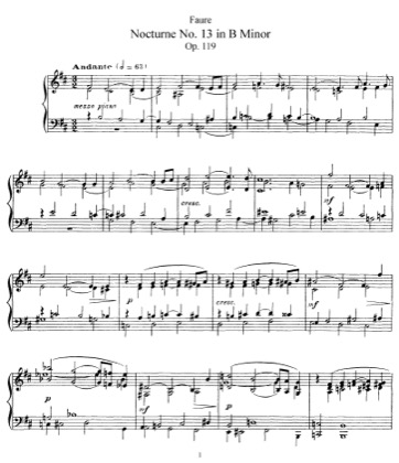 Thumbnail of first page of Nocturne No.13, Op.119 piano sheet music PDF by Faure.