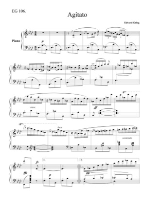 Thumbnail of first page of Agitato, EG 106 piano sheet music PDF by Grieg.