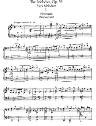 Thumbnail of first page of 2 Melodies, Op.53 piano sheet music PDF by Grieg.