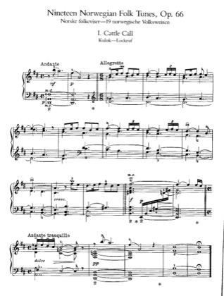 Thumbnail of first page of 19 Norwegian Folk Tunes, Op.66 piano sheet music PDF by Grieg.