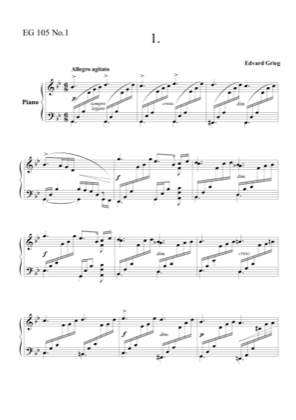 Thumbnail of first page of 3 Piano Pieces, EG 105 piano sheet music PDF by Grieg.