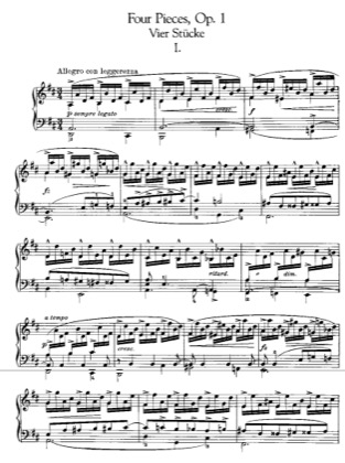 Thumbnail of first page of 4 Piano Pieces, Op.1 piano sheet music PDF by Grieg.