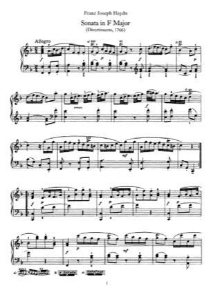 Thumbnail of first page of Sonata No.9 in F major piano sheet music PDF by Haydn.
