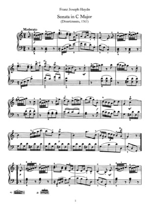 Thumbnail of first page of Sonata No.10 in C major piano sheet music PDF by Haydn.
