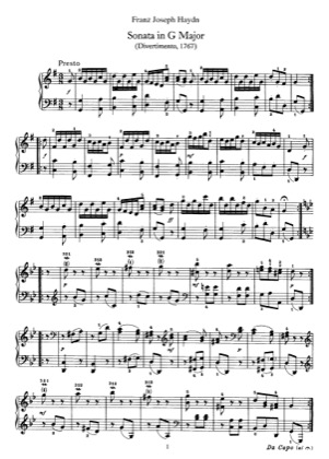 Thumbnail of first page of Sonata No.11 in G major piano sheet music PDF by Haydn.