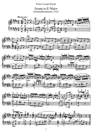 Thumbnail of first page of Sonata No.13 in E major piano sheet music PDF by Haydn.