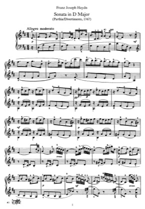 Thumbnail of first page of Sonata No.14 in D major piano sheet music PDF by Haydn.