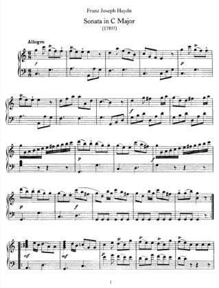 Thumbnail of first page of Sonata No.15 in C major piano sheet music PDF by Haydn.