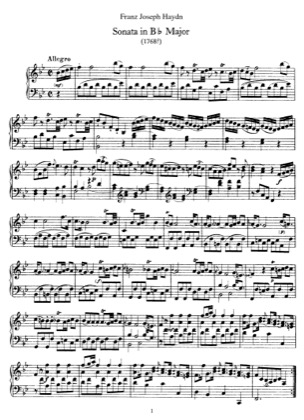 Thumbnail of first page of Sonata No.17 in B flat major piano sheet music PDF by Haydn.