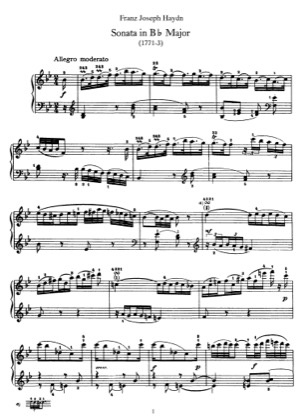 Thumbnail of first page of Sonata No.18 in B flat major piano sheet music PDF by Haydn.