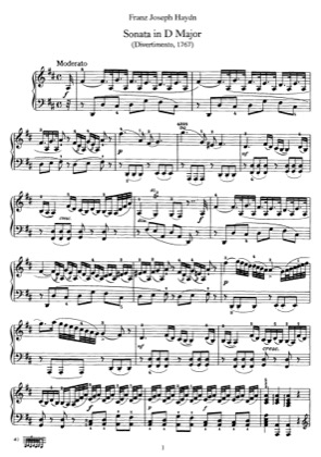 Thumbnail of first page of Sonata No.19 in D major piano sheet music PDF by Haydn.