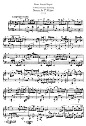 Thumbnail of first page of Sonata No.21 in C major piano sheet music PDF by Haydn.