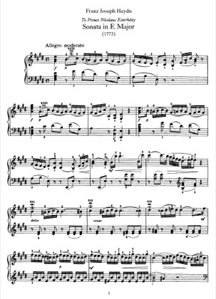 Thumbnail of first page of Sonata No.22 in E major piano sheet music PDF by Haydn.
