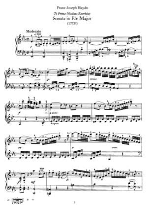 Thumbnail of first page of Sonata No.25 in E flat major piano sheet music PDF by Haydn.