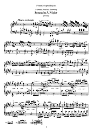 Thumbnail of first page of Sonata No.26 in A major piano sheet music PDF by Haydn.