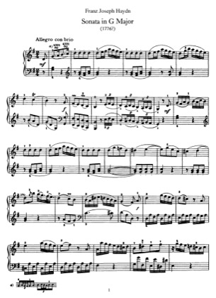 Thumbnail of first page of Sonata No.27 in G major piano sheet music PDF by Haydn.