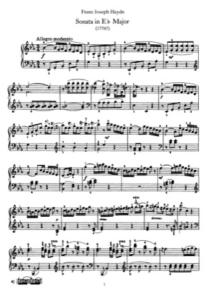 Thumbnail of first page of Sonata No.28 in E flat major piano sheet music PDF by Haydn.