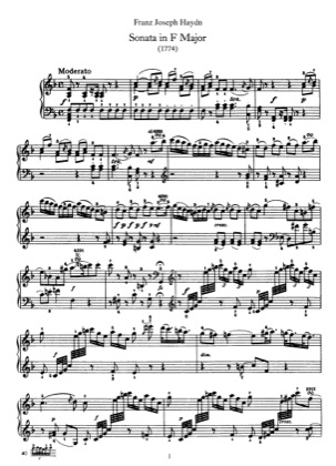 Thumbnail of first page of Sonata No.29 in F major piano sheet music PDF by Haydn.