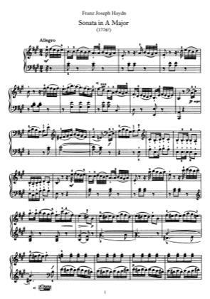 Thumbnail of first page of Sonata No.30 in A major piano sheet music PDF by Haydn.