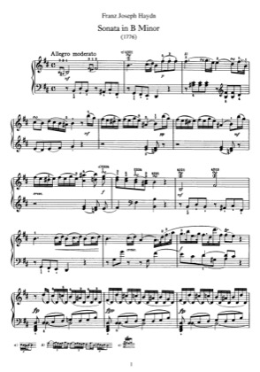 Thumbnail of first page of Sonata No.32 in B minor piano sheet music PDF by Haydn.