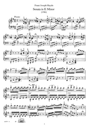Thumbnail of first page of Sonata No.34 in E minor piano sheet music PDF by Haydn.