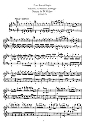 Thumbnail of first page of Sonata No.37 in D major piano sheet music PDF by Haydn.