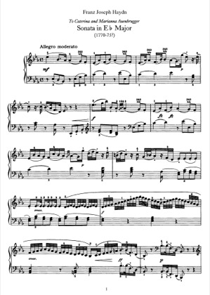 Thumbnail of first page of Sonata No.38 in E flat major piano sheet music PDF by Haydn.