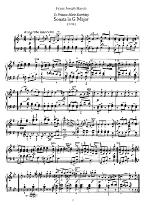 Thumbnail of first page of Sonata No.40 in G major piano sheet music PDF by Haydn.