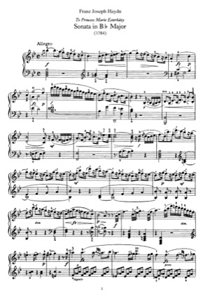 Thumbnail of first page of Sonata No.41 in B flat major piano sheet music PDF by Haydn.