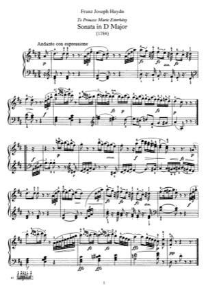 Thumbnail of first page of Sonata No.42 in D major piano sheet music PDF by Haydn.