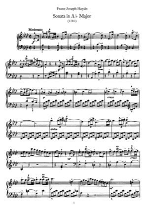 Thumbnail of first page of Sonata No.43 in A flat major piano sheet music PDF by Haydn.