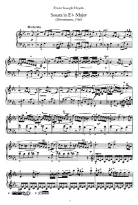 Thumbnail of first page of Sonata No.45 in E flat major piano sheet music PDF by Haydn.