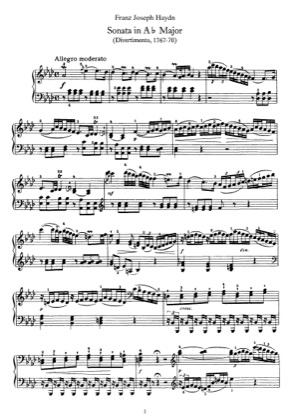 Thumbnail of first page of Sonata No.46 in A flat major piano sheet music PDF by Haydn.