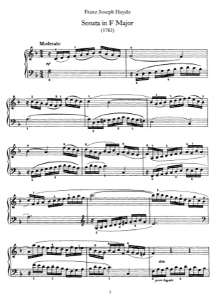 Thumbnail of first page of Sonata No.47 in F major piano sheet music PDF by Haydn.