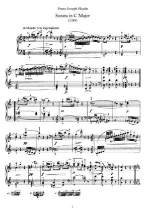 Thumbnail of first page of Sonata No.48 in C major piano sheet music PDF by Haydn.
