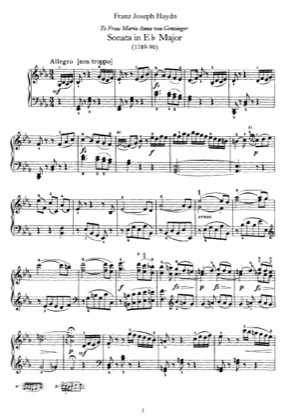Thumbnail of first page of Sonata No.49 in E flat major piano sheet music PDF by Haydn.