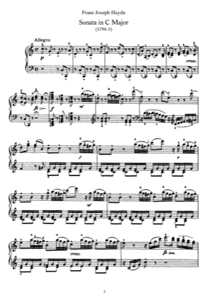 Thumbnail of first page of Sonata No.50 in C major piano sheet music PDF by Haydn.