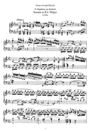 Thumbnail of first page of Sonata No.52 in E flat major piano sheet music PDF by Haydn.