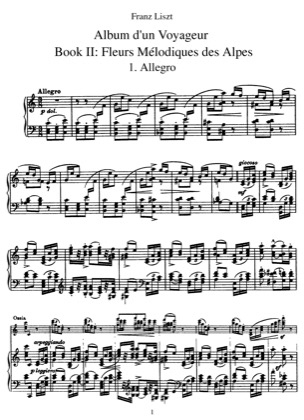 Thumbnail of first page of Book II: Fleurs Melodiques des Alpes, S.156/2 piano sheet music PDF by Liszt.