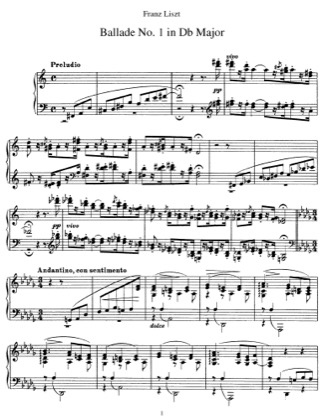 Thumbnail of first page of Ballade No.1, S.170 piano sheet music PDF by Liszt.