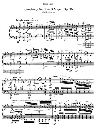 Thumbnail of first page of Symphony No.2 in D major, Op.36 (S.464/2) piano sheet music PDF by Liszt.