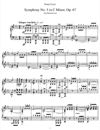 Thumbnail of first page of Symphony No.5 in C minor, Op.67 (S.464/5) piano sheet music PDF by Liszt.