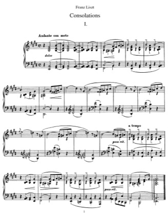 Thumbnail of first page of Consolations, S.172 piano sheet music PDF by Liszt.