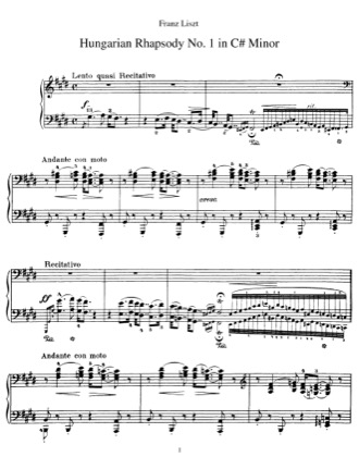 Thumbnail of first page of Hungarian Rhapsody No.1, S.244/1 piano sheet music PDF by Liszt.