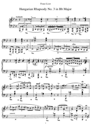 Thumbnail of first page of Hungarian Rhapsody No.3, S.244/3 piano sheet music PDF by Liszt.