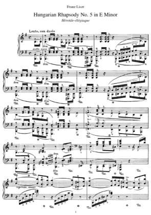 Thumbnail of first page of Hungarian Rhapsody No.5, S.244/5 piano sheet music PDF by Liszt.