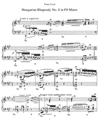 Thumbnail of first page of Hungarian Rhapsody No.8, S.244/8 piano sheet music PDF by Liszt.